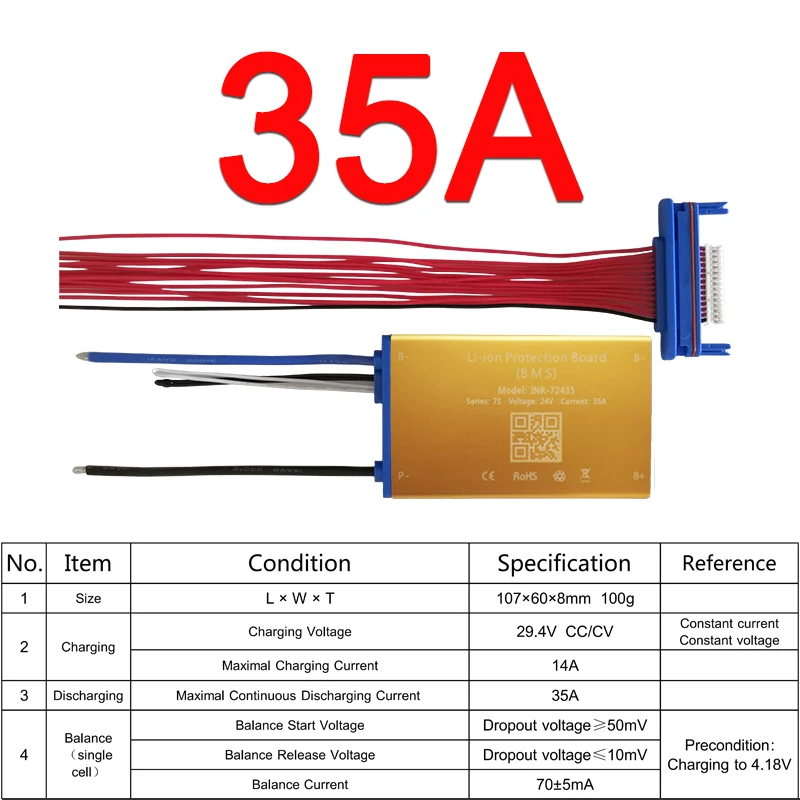3.7V 7S/10S/13S 24V/36V/48V 15A 25A 35A 리튬 이온 배터리 BMS PCM PCB, 균형 온도 보호 및 온/오프 스위치 포함