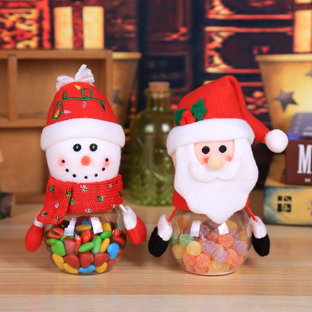 

Christmas Candy Jar Plastic Transparent Gift Storage Bottle Snowman Elk Festival Decoration Kid Gift Packaging For New Year