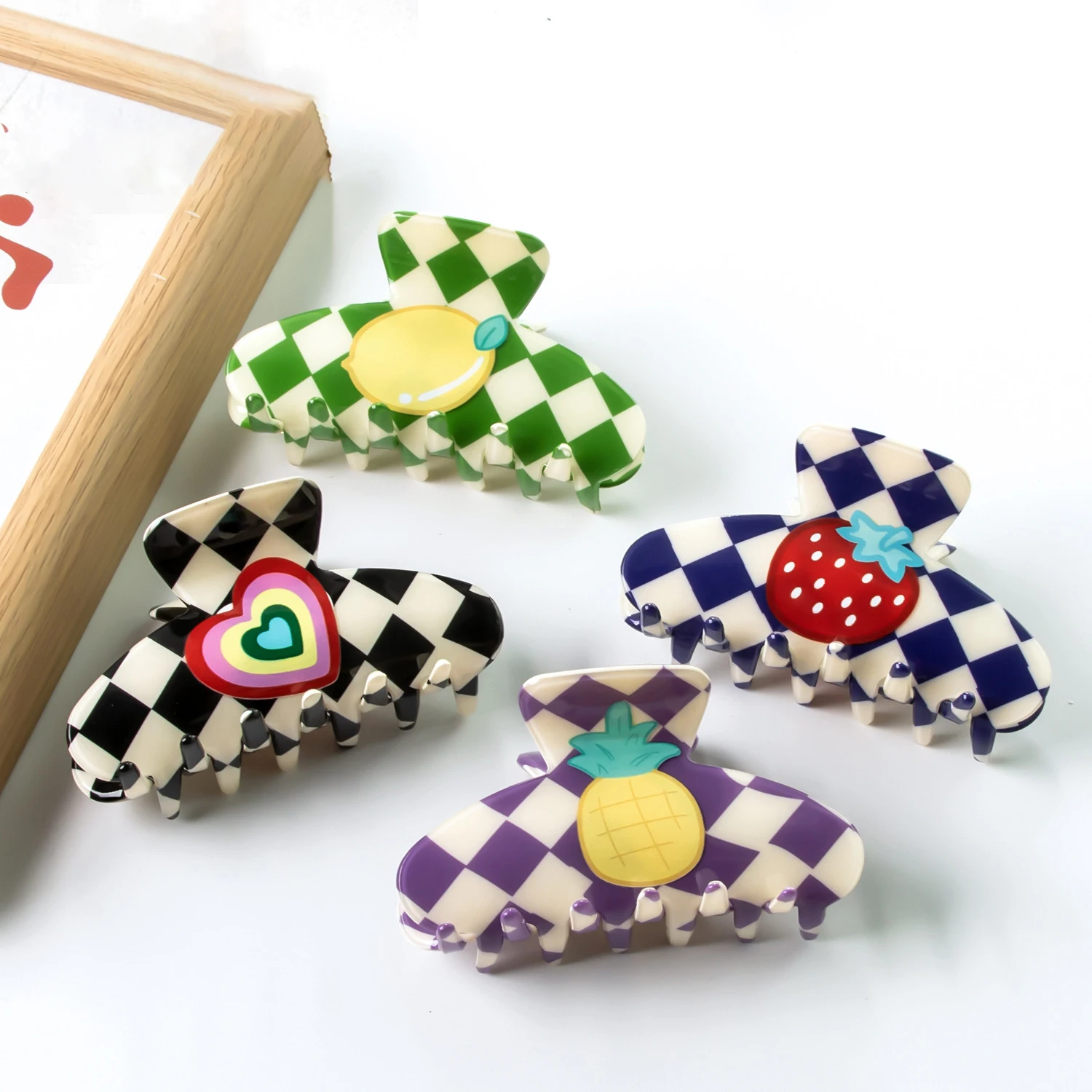 Plaid Cartoon Fruit Hair Claw Clip - Harajuku Retro Style Versatile Accessory