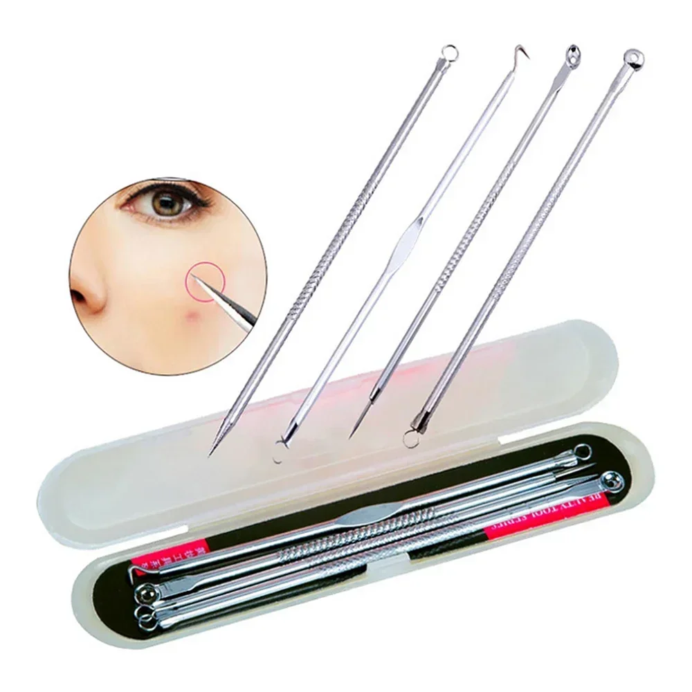 4PCS Acne Blackhead Comedone Black Spot Pimple Blemish Remover Skin Care Women Beauty Acne Treatment Pore Cleanser Needle Hook