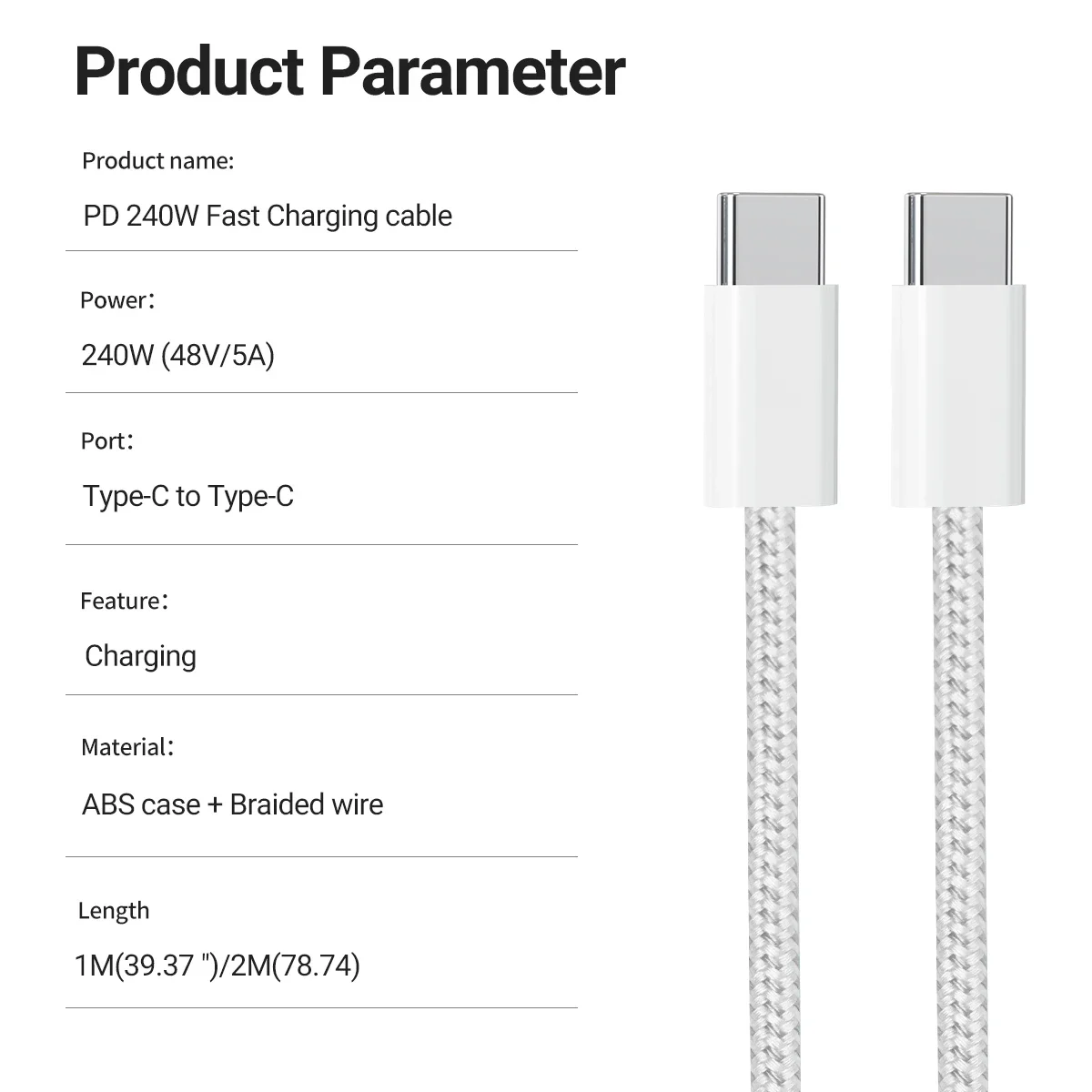 Кабель USB C на USB C 240 Вт, кабель для быстрой зарядки USB C на Type C для MacBook Pro, iPhone1515Pro15Plus15ProMax, iPad Pro 2020 (art.: 3920c5a67cd15) - 3920c5a67cd15