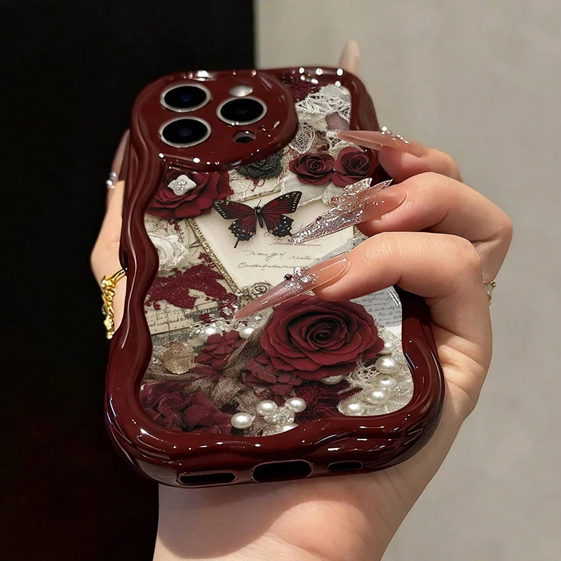 Butterfly Painted Wine Red Soft-Touch iPhone Case - Image 2