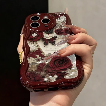 Alternative view of Butterfly Painted Wine Red Soft-Touch iPhone Case