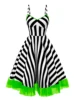 Plus size women's elegant retro series 50s fluorescent green lace cut black and white stripes, waist design that fits the body c