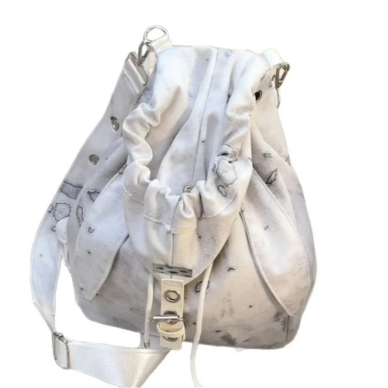 Vintage Cute Rabbit Ears Backpack Women's Small Unique Design Drawstring Simple Large Capacity Crossbody Shoulder Bag