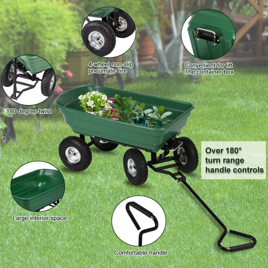 200kg Capacity Garden Cart Heavy Duty Utility Lawn Yard Dump Cart Wagon Carrier with Sturdy Steel Frame Wheelbarrow Garden