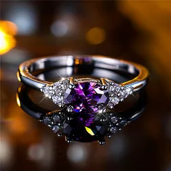 Exquisite Purple Zircon Engagement Ring in Silver Tone - 6