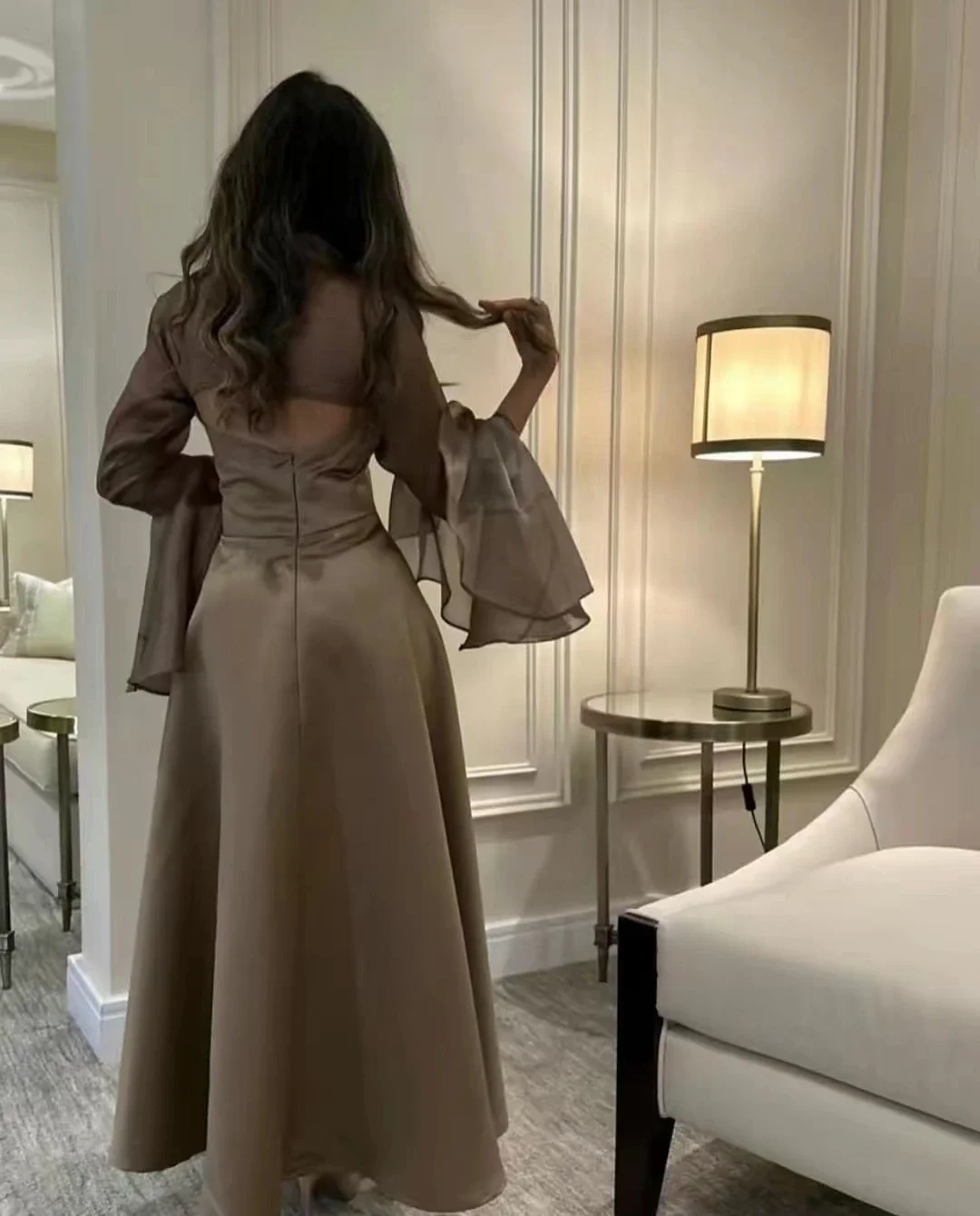 Square Neck Flare Sleeve Women Elegant Evening Party Dress Dubai 2023 فستان سهرة نسائي AsaNagi Satin Evening Dresses