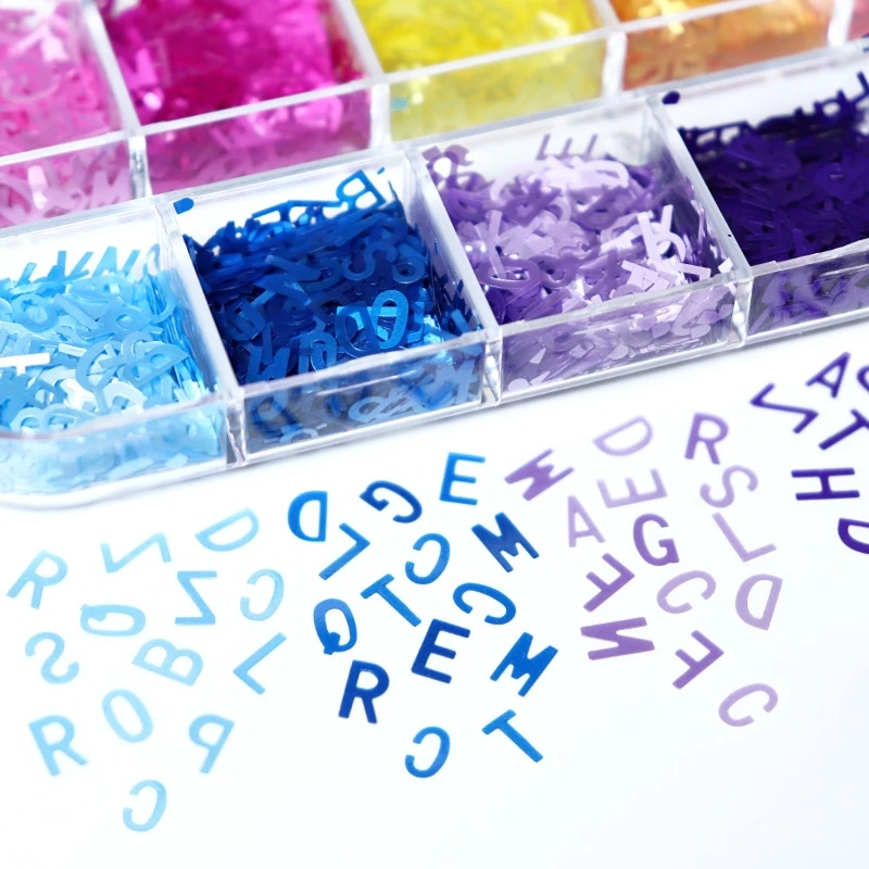 

12Grids/Box English Letters Glitter Sequins Flakes Resin UV Epoxy Mold Fillings Art Decorations DIY Crafts Decor