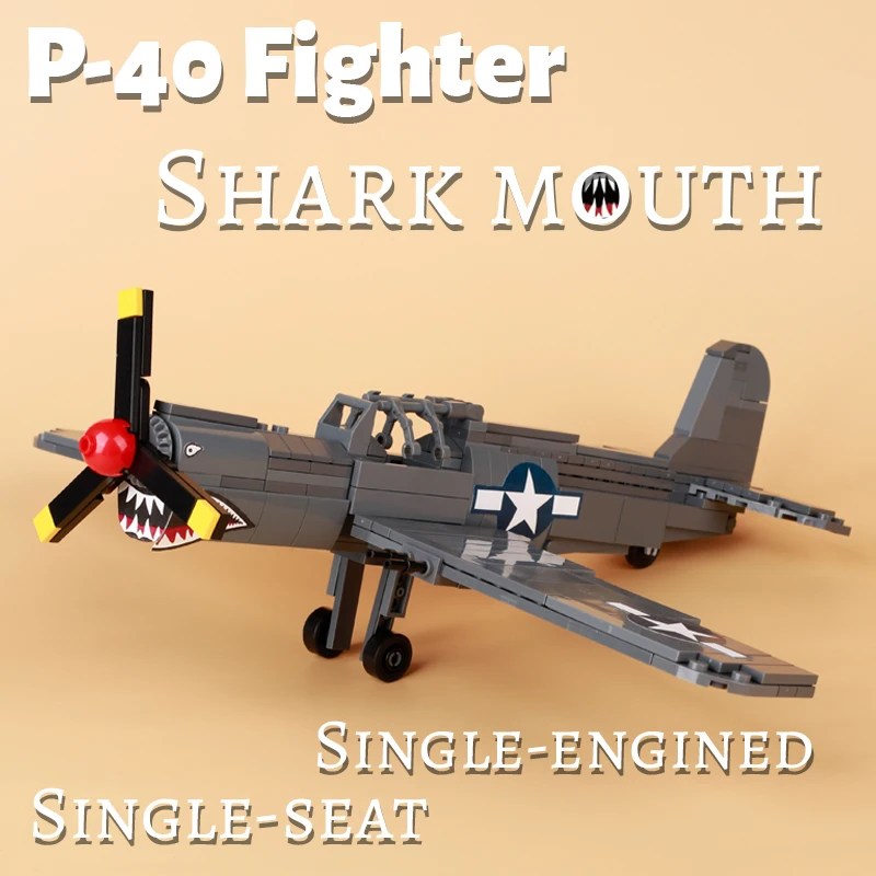 

MOC WW2 Military Army P40 Fighter Morden Warplane Sets Aircraft Models Building Blocks Transport Spitfire AirPlane Bricks Toys