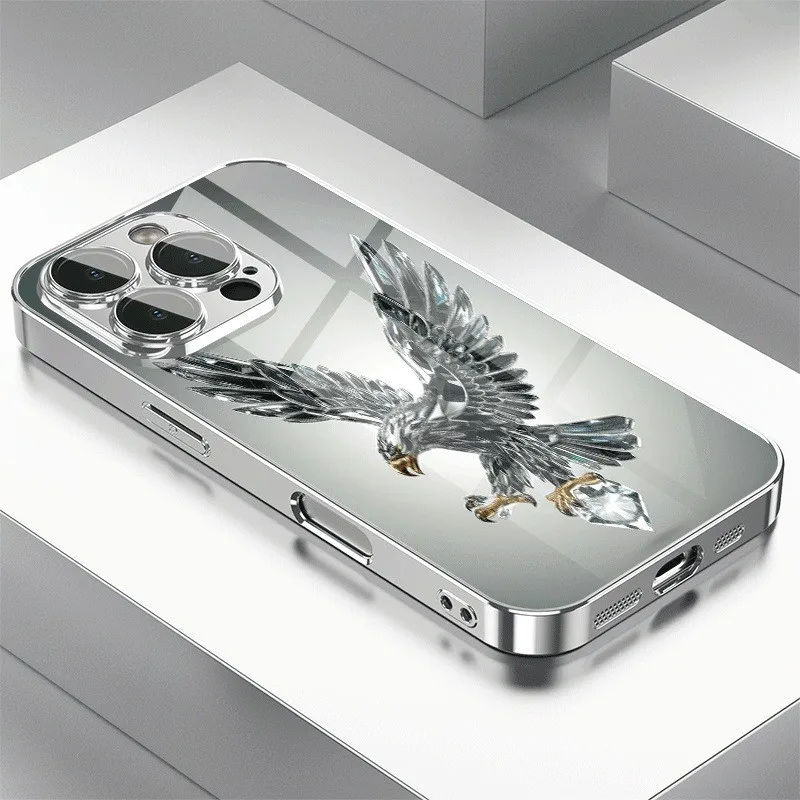 Luxury Crystal Eagle Pattern Tempered Glass Phone Case