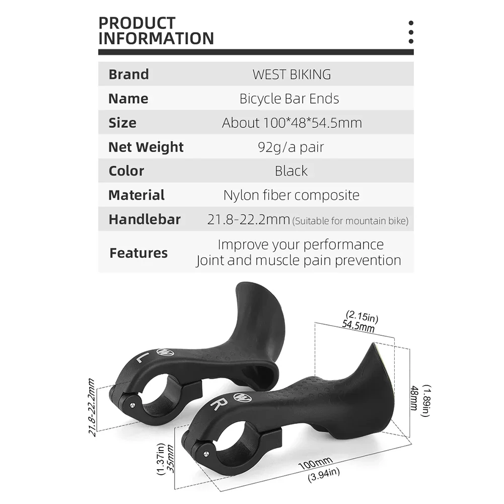 Bicycle Handlebar Grips MTB Handle Bar Ends Ultralight Auxiliary Mountain Bicycle Inner Handlebar Grips Ergonomic Design Cycling Accessories