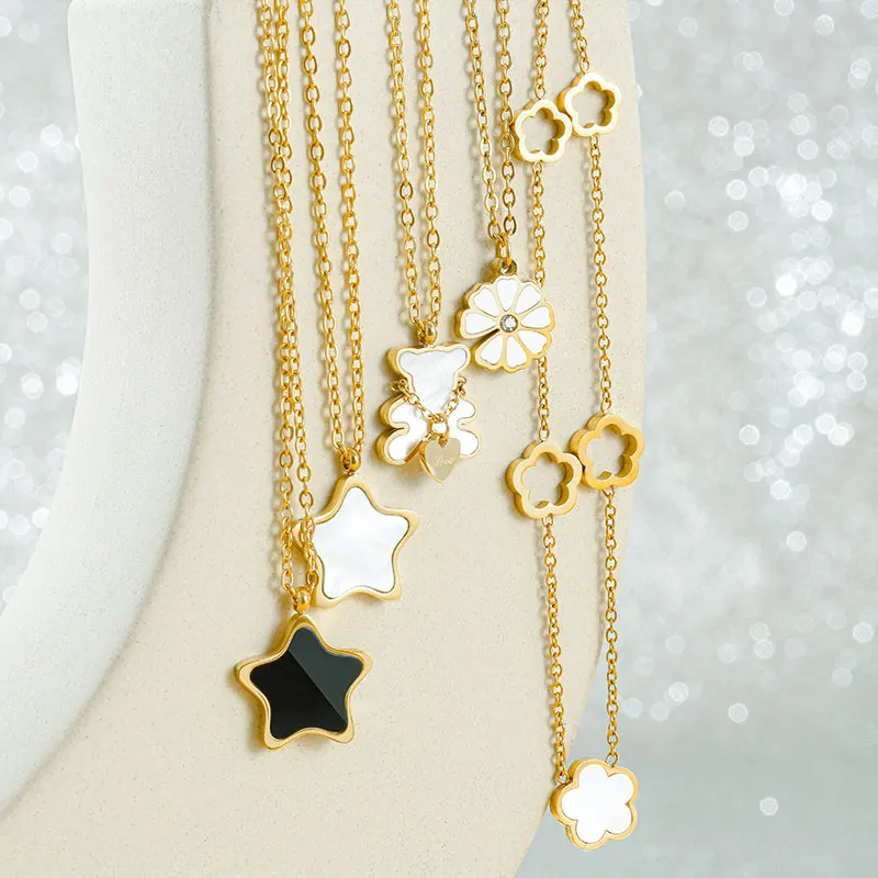 Женское Ожерелье из нержавеющей стали с кулоном в виде пятилистного клевера