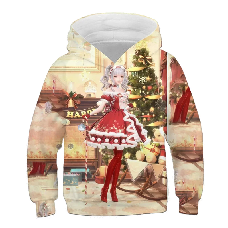 thumbnail image 1 of Sudadera con capucha con estampado de Papá Noel y árbol de Navidad de dibujos animados para niños, divertida, para primavera y otoño, informal, de manga larga, 1 of 5