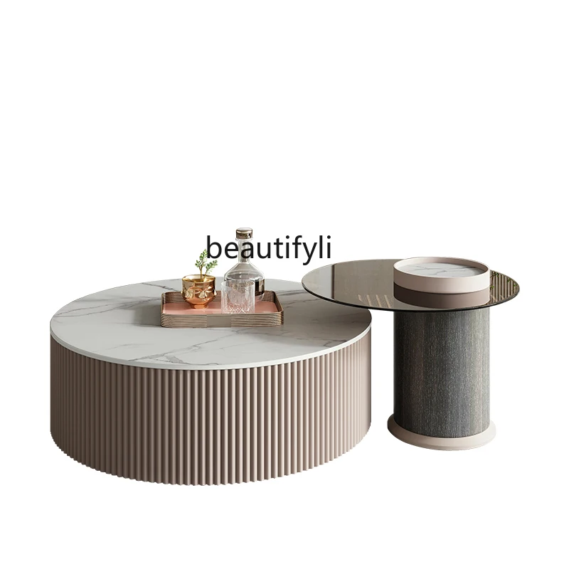 

Minimalist Quiet Style Stone Plate Size round Tea Table Modern Living Room Home Tea Table Small Apartment TV Cabinet Unit