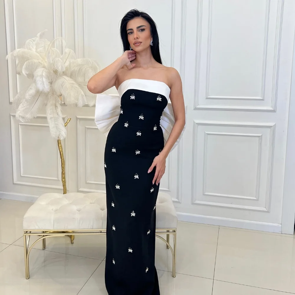 Customized Classic Jersey Sequined Ruched A-line Strapless Long Dresses Homecoming Dresses Exquisite Modern Style Pastrol Unisex Prom Dresses Prom Dress Women Casual Dresses