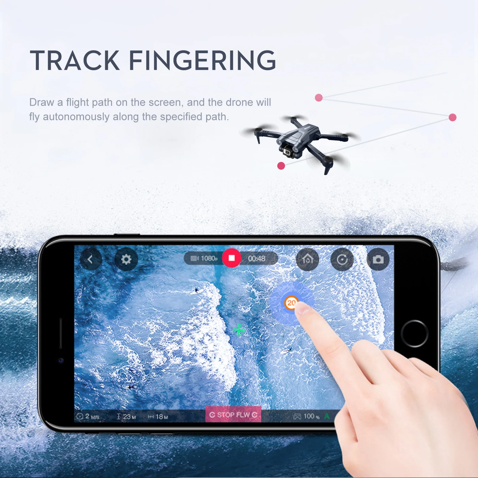 KBDFA MINI4 Drone, drone will fly autonomously along the specified flight path . track finger