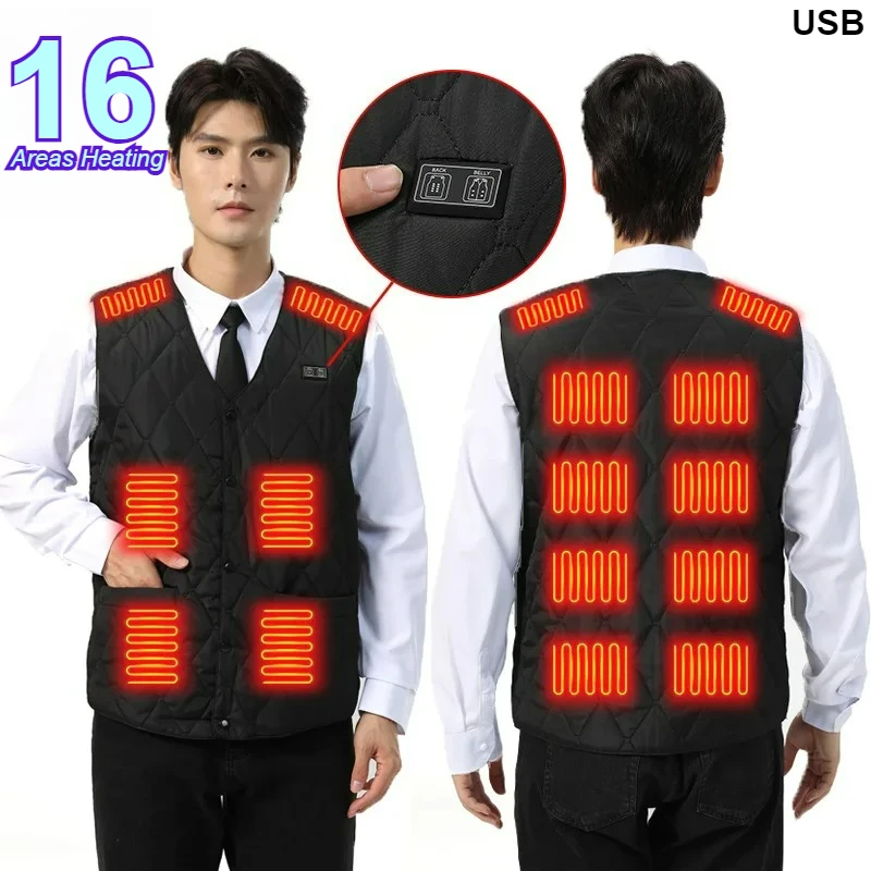 Winter 16 Zone Thermal Vest Smart USB Heated Vest Sleeveless Heating Jacket Warmth Safety Suitable Men Women in Sports and Hiki
