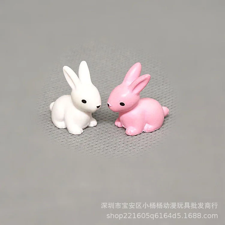 

New Simulation Animal Small Size Cartoon Little White Rabbit Pink Couple Plastic Model Decoration Children Toy Women Accessories