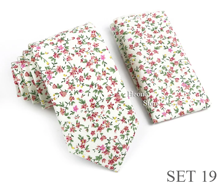 Neuheit Floral Baumwolle Herren Casual Krawatte Set Fit Hochzeit Party Grün Rosa Blau Krawatte Einstecktuch Romantisches Gravata Zubehör – Detail 19