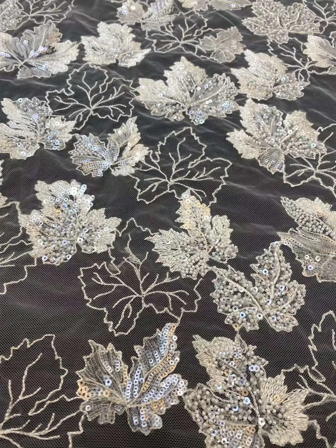 

High quality wedding Dress fabric ,Beaded French tulle, Beads embroidery Nigeria lace,African Fabric, Color Customization