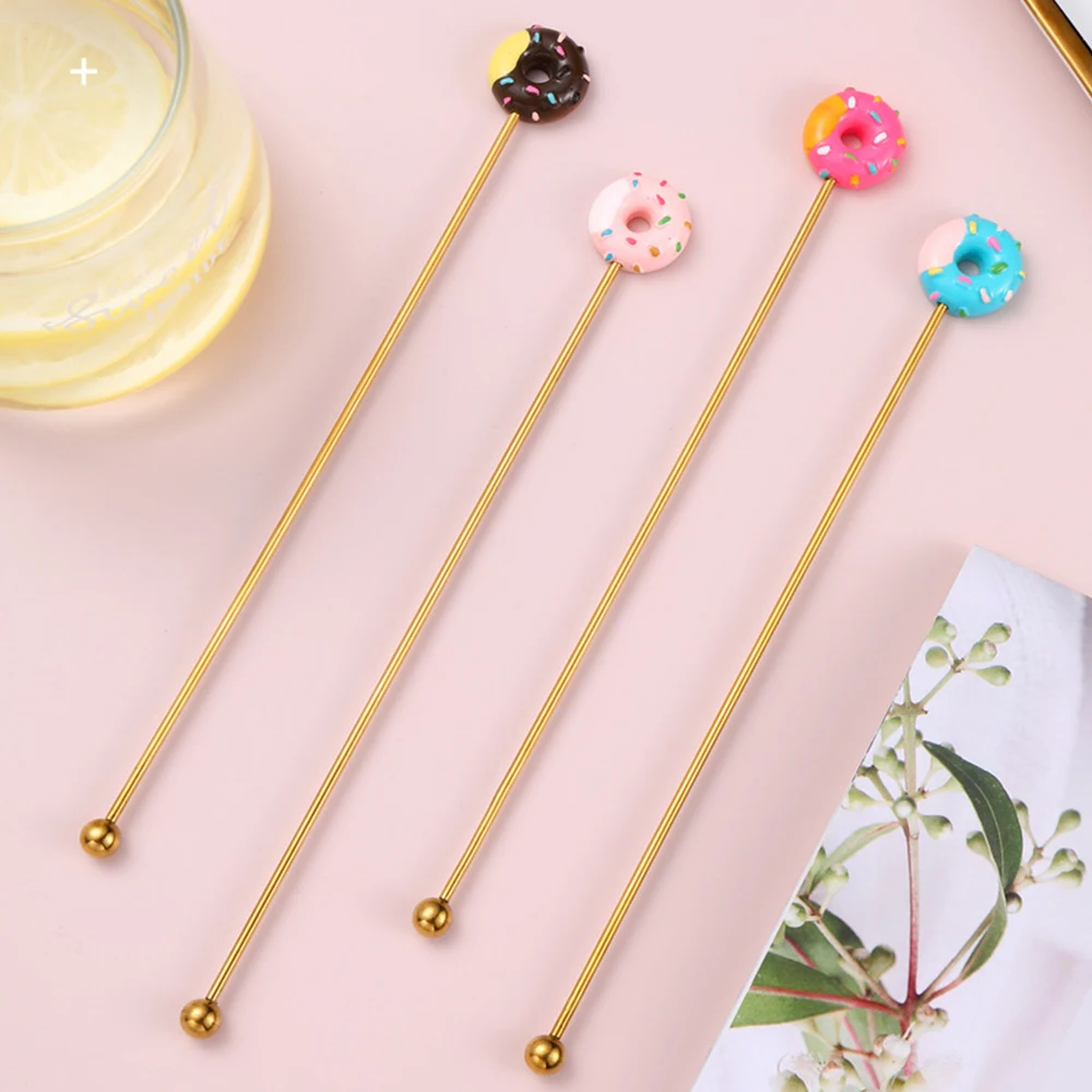 

4pcs Round Head Stir Stick Stainless Steel Cute Cartoon Donut Shape Cocktail Coffee Stirrers Bar Stir Tool