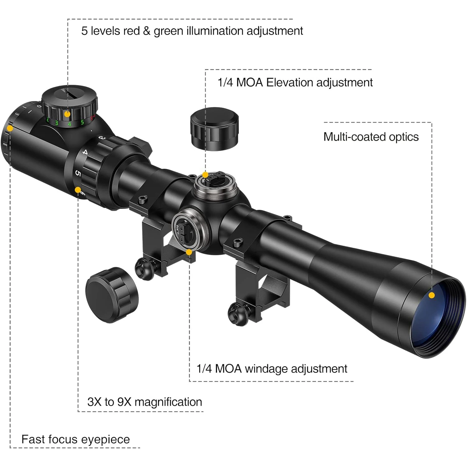 3-9x40 Hunting Riflescope Optical Scope Red Green Illuminated 11/20mm Rail Air Rifle Optics Hunting Airsoft Rifle Scopes