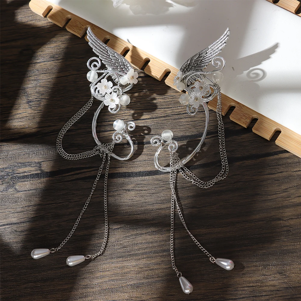 Long Fringe Drop Elf Earring Earring No Piercing Silver Color Elf Ear Clip Goth Halloween Women Daily Party Jewelry
