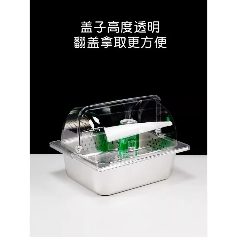 Stainless steel drain frying drain tray rectangular double-layer fresh-keeping tray with hole transparent flip cover fruit