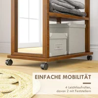 Стоячее зеркало с колесами, зеркало в полный рост, зеркало для гардероба с 3-уровневой вешалкой для одежды, орех 24,8x153,8 см для спальни — изображение 6