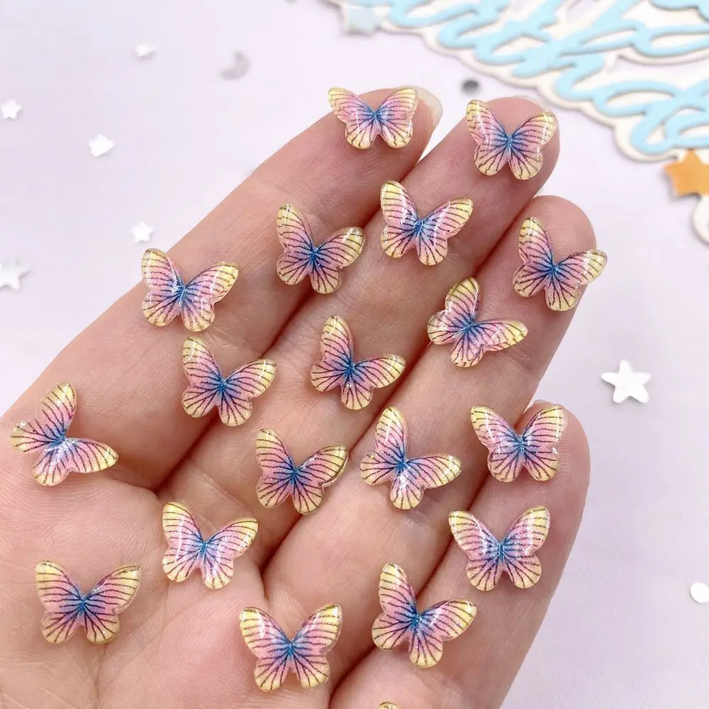 50PCS 10mm 사랑스러운 수지 다채로운 미니 크리스탈 아름다운 나비 플랫 백 라인 석 DIY 네일 아트 쥬얼리 공예 액세서리