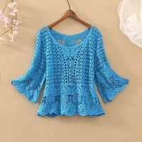 2023 New Summer Fashion Comfortable Lace Hollow Mesh Hook Flower Pullover Women's Knitwear Temperament Loose Femme Knitwear - Image 5