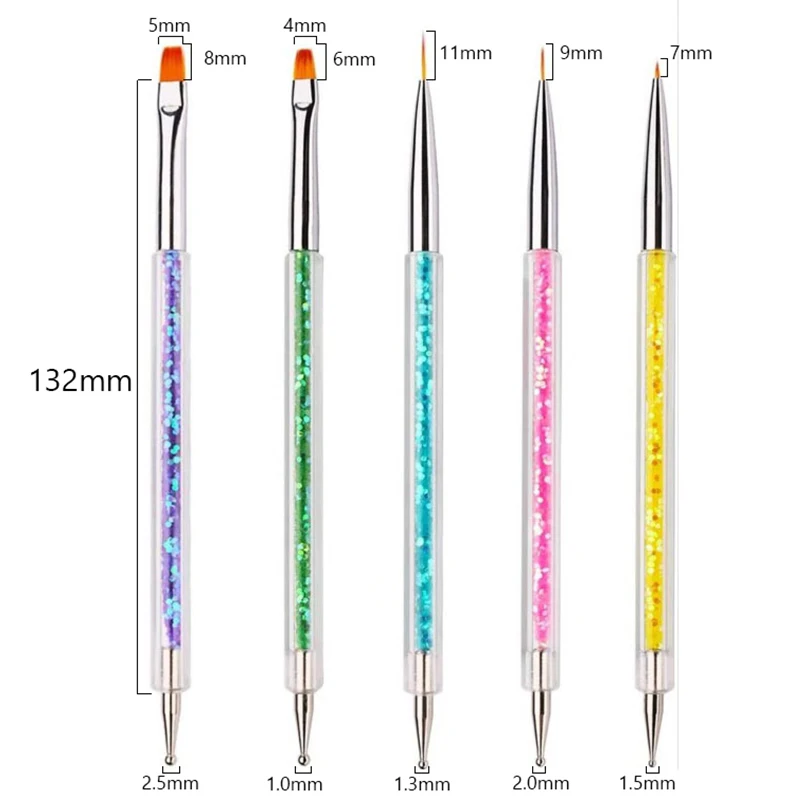 5Pcs Nails Art Dotting Pen Nails Brushes For Nails Art Accessories Tools Kits Nail Supplies For Professionals Manicure Set 5
