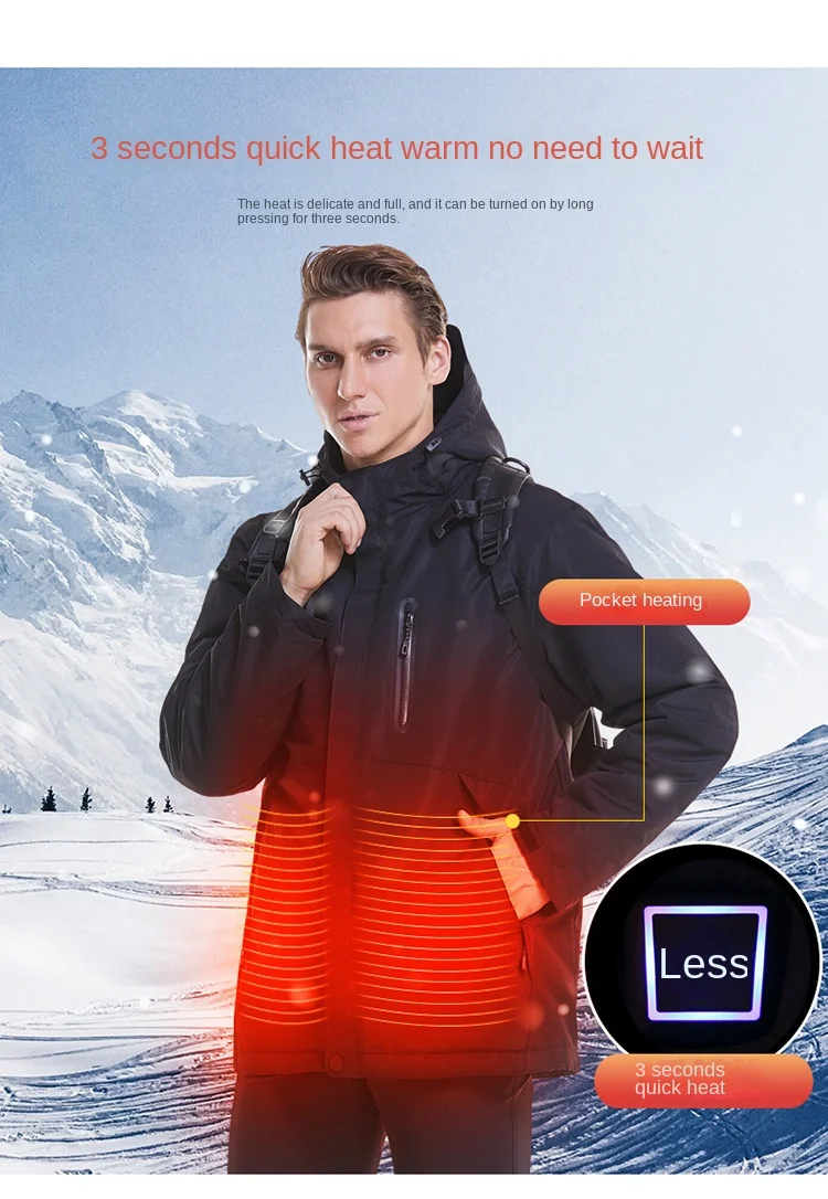 Heating jacket Smar men and women Smart USB carbon fiber heating travel jacket Winter couple's heating cotton padded jacket