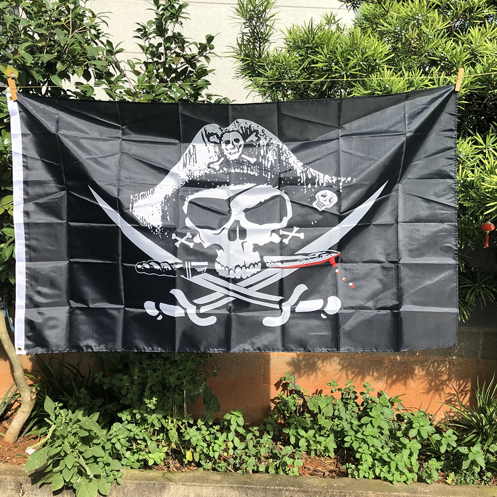 Z-One Bandiera Enorme Teschio E Croce Crossbones 90 X150Cm Poliestere Hanging Flag Sabres Spade Jolly Roger Pirate Flags Decoration