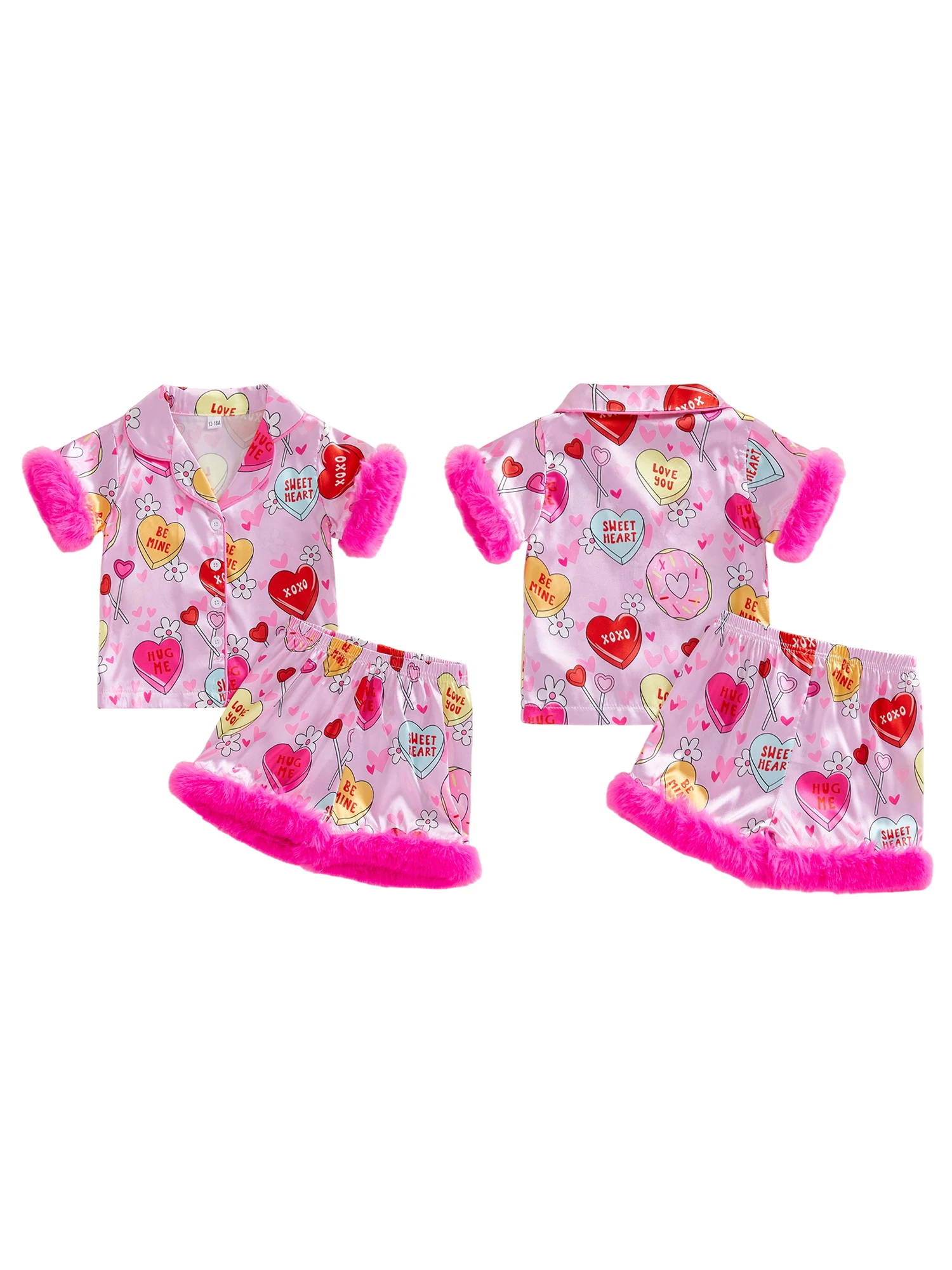 Adorable Toddler Girls Valentine s Day Pajama Set Featuring Cute Heart Print Stylish Lapel V-Neck and Cozy Shorts for a