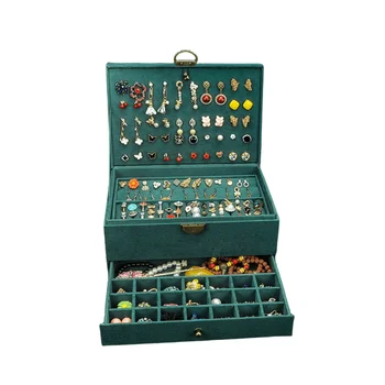 New Retro High Quality Velvet Jewelry Box With Large Capacity 2024 Dark Green Color 4 Models