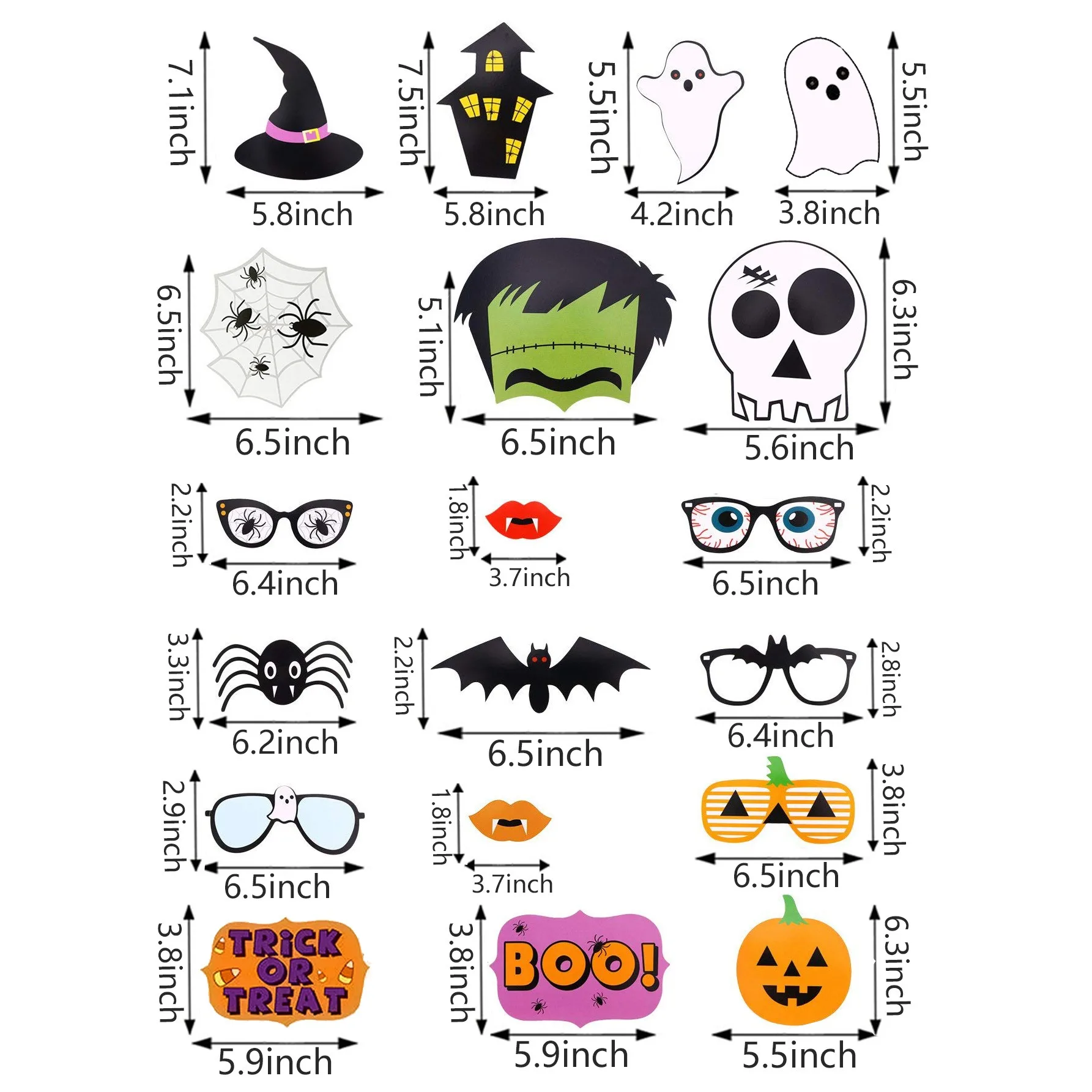 Halloween Photo Booth Props Set, Pumpkin Ghost Bat Witch Hat Spider Skull Signs for Halloween Party Selfie Decor Supplies
