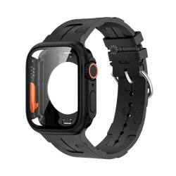 Premium Silicone Band with Ultra Case for Apple Watch - High-Quality Strap and Protective Bracelet (Black B)