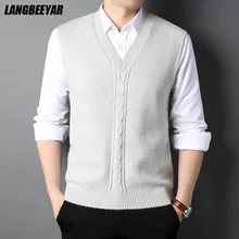 

Top Quality New Fashion Brand V Neck Knit Pullover Street Wear Aesthetic Men Sweater Vest Sleeveless Casual Mens Clothing 2022