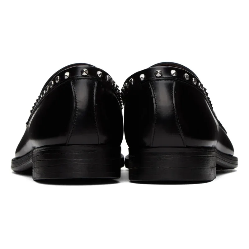 Black Handmade Men Shoes Mens Studs Spike Shoes Silver Glitter
