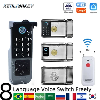 방수 투야 와이파이 스마트 잠금, 이중 지문 잠금, 앱 리모컨, 생체 인식 디지털 코드, 야외 전자 문짝 잠금