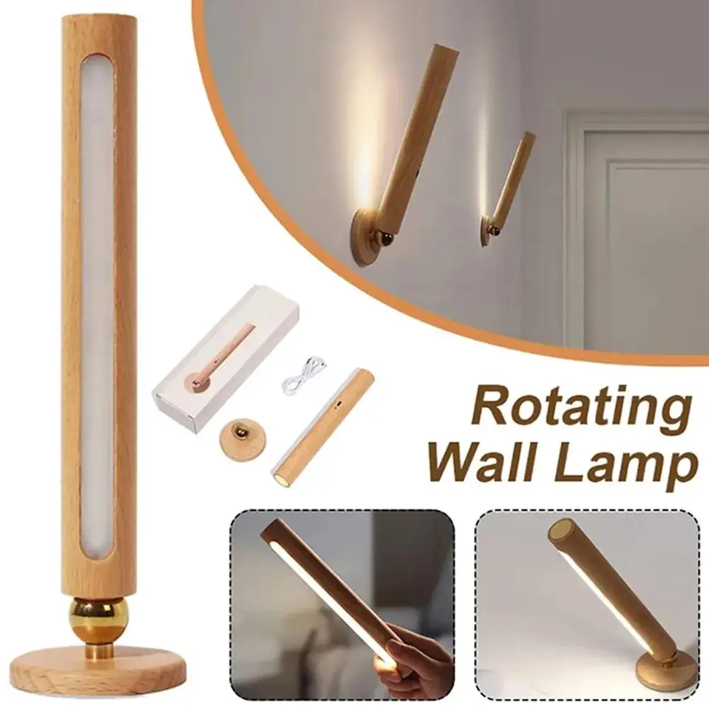 

360° Rotatable Wood Indoor Wall Light USB ChargingAdjustable Brightness Wall Corridor Switch Lights Night Lamp Sconce L9E6