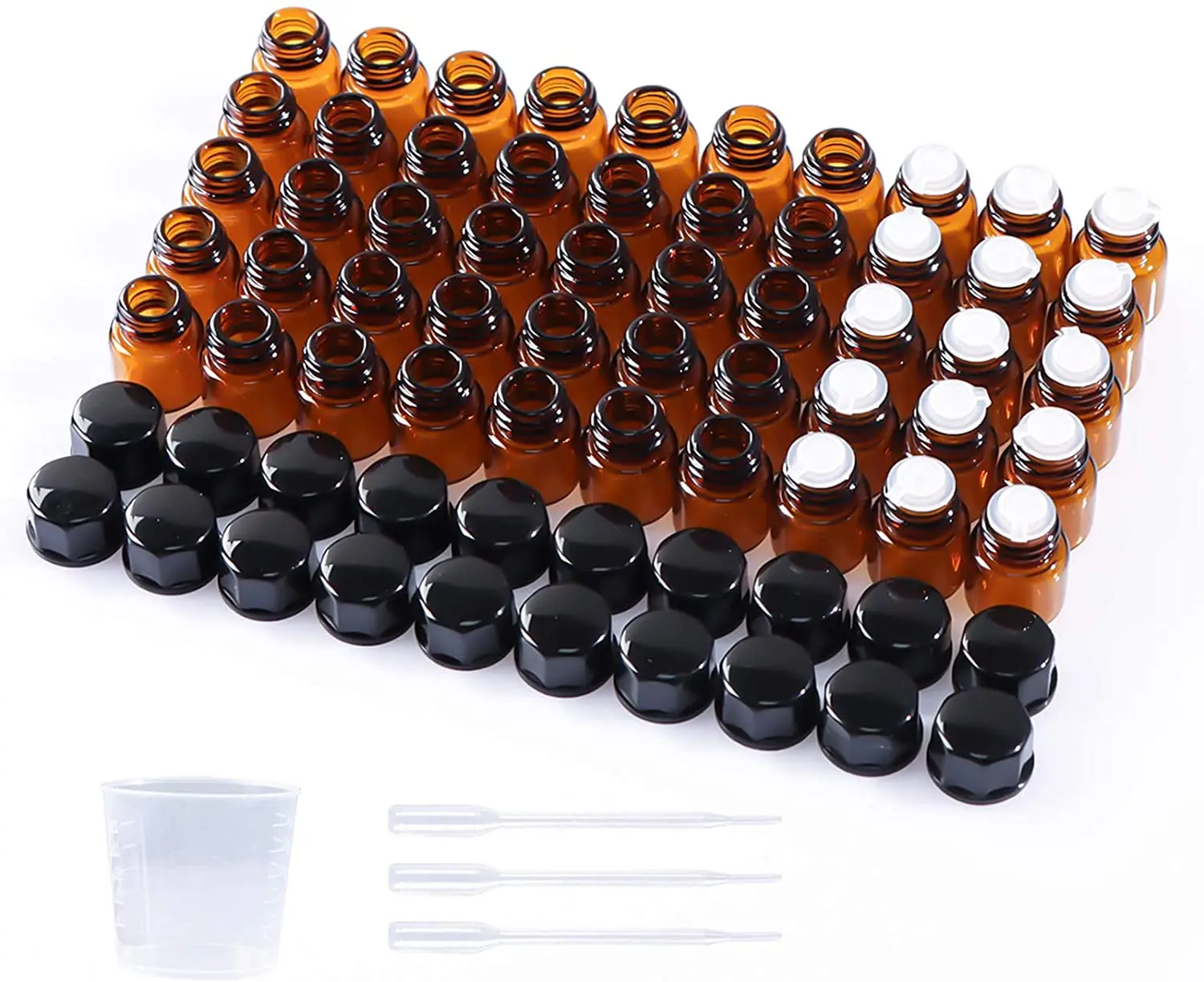 

50 Pack 1ml Amber Mini Glass Essential Oils Sample Bottles with Black Caps for Essential Oils Perfumes & Lab Chemicals