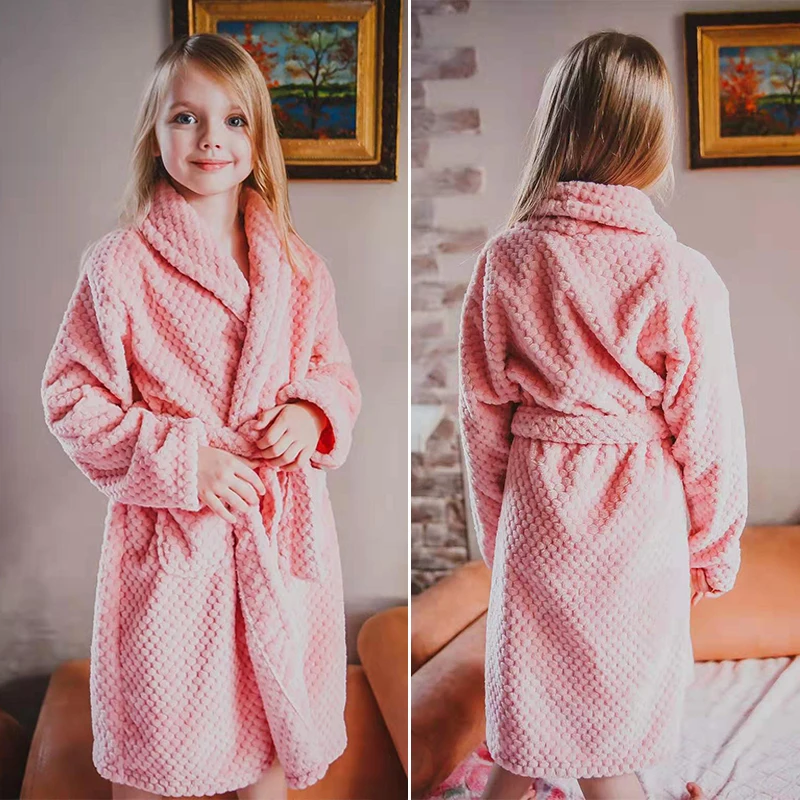 Pijama de flanela infantil, roupão quente, roupa de dormir, roupa de casa familiar, crianças, menino, menina, macio, outono, inverno, 4-16Y