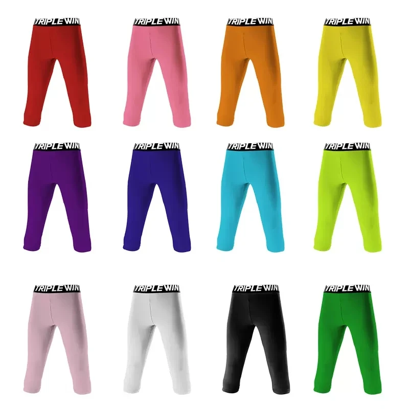 Kids Boy Girl 3/4 Cropped Leggings Capri Running Tights Pants Children Basketball Football Soccer Fitness Exercise Sport Shorts