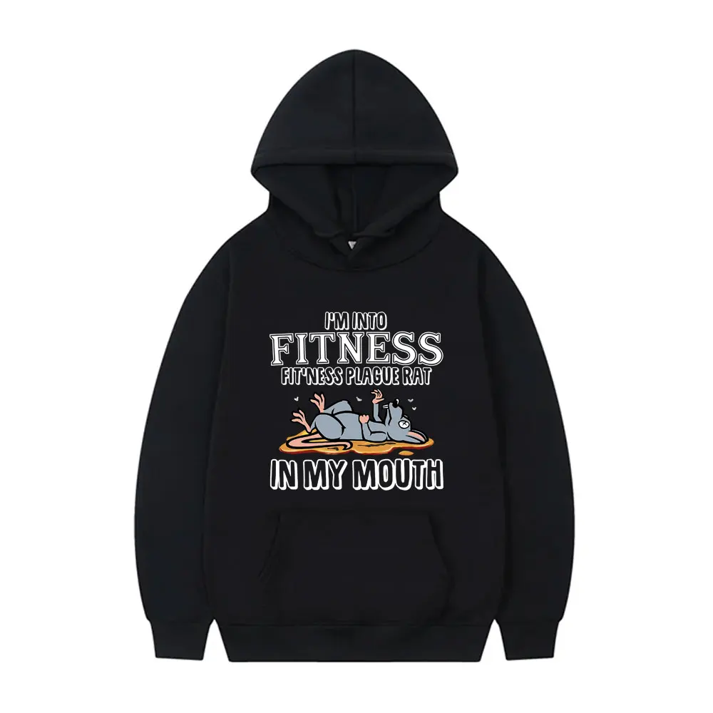 

I'm Into Fitness Hoodie Fit'ness Plague Rat in My Mouth Graphic Sweatshirt Men Women's Casual Oversized Fleece Cotton Hoodies