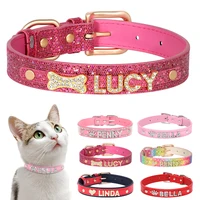 Bling Rhinestone Cat Collar Free Custom Puppy Cats Collars Personalized Kitten Name Charms Pet Crystal Necklace Cat Accessories 1