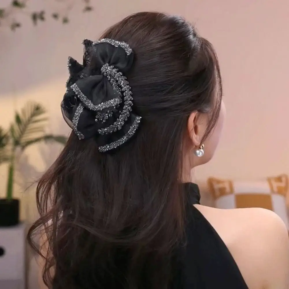 Modische Haarspange mit Schleife, glänzende Haarklammer, elegante große Haarkralle für Mädchen – Detail 6