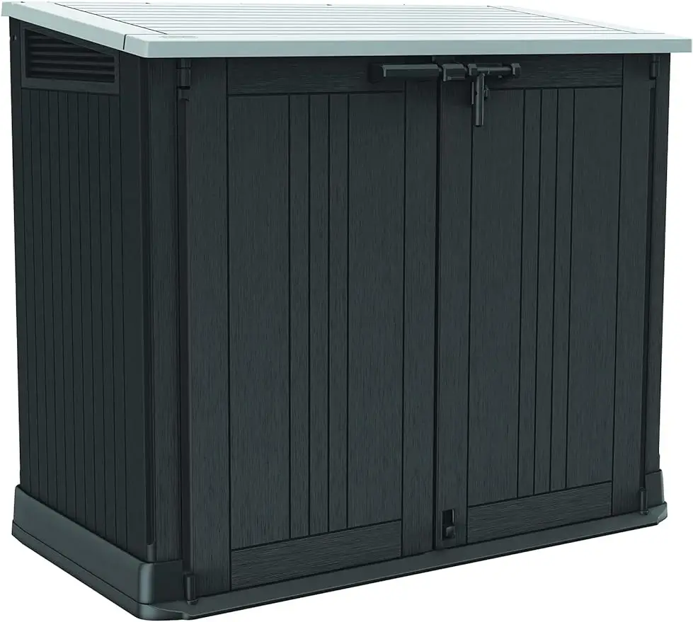 

Store-It-Out Prime Outdoor Resin Storage Shed w/ Easy Lift Hinges,Perfect for Tools,Pool Floats & Garden Accessories,Black/Gray